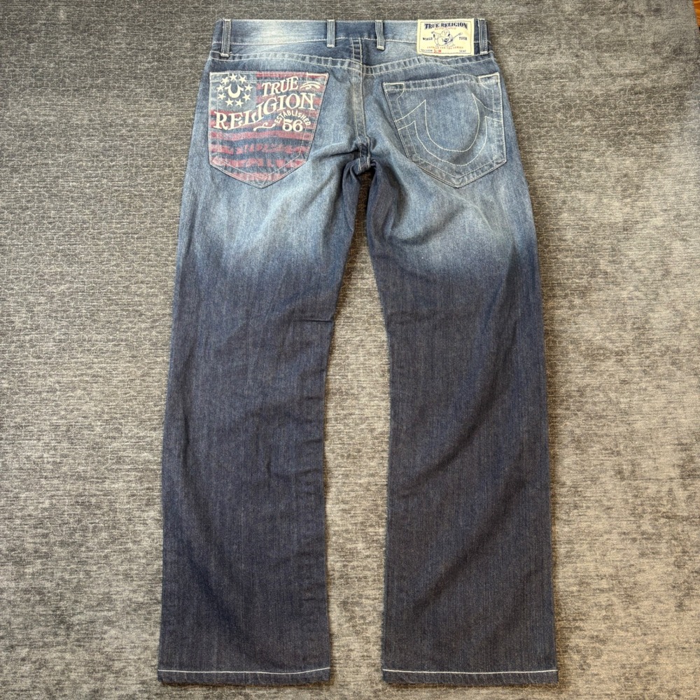 Vintage True Religion Baggy Denim Jeans Mens 34x30 American Flag Graphic Y2K